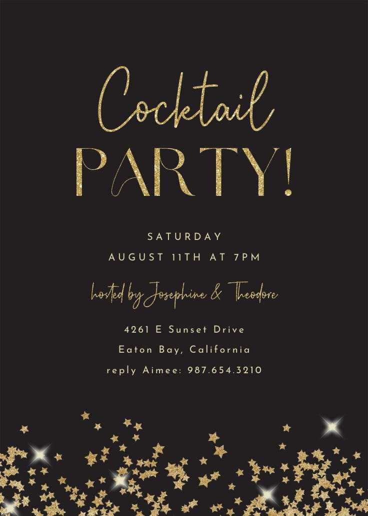 Gold star confetti frames - cocktail party invitation